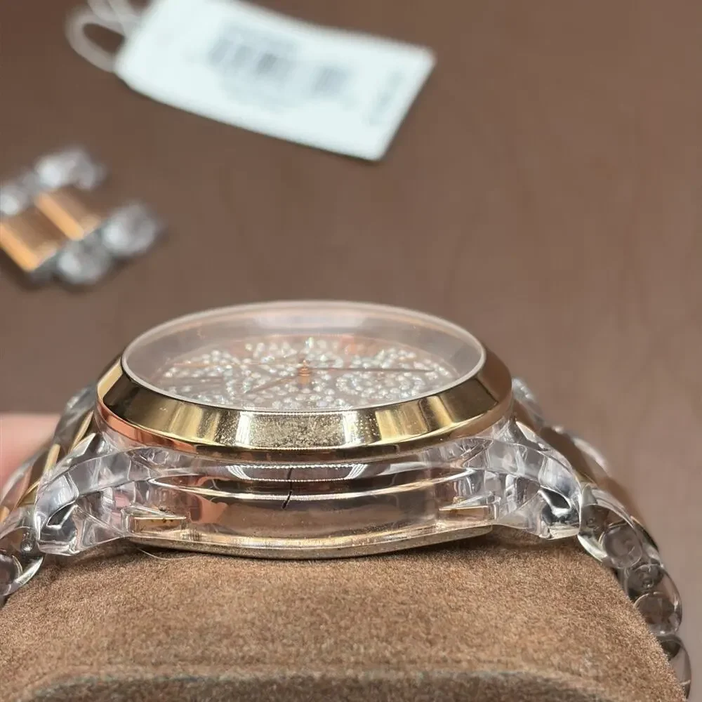 Michael Kors Chronograph Bradshaw Clear Acrylic Bracelet Rose Gold Watch MK5905